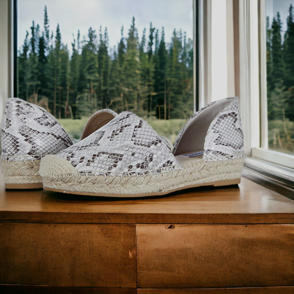 NEW Steve‎ Madden Espadrille Slip On Flats Size 8.5 Snake Python Print Raffia - Picture 1 of 10